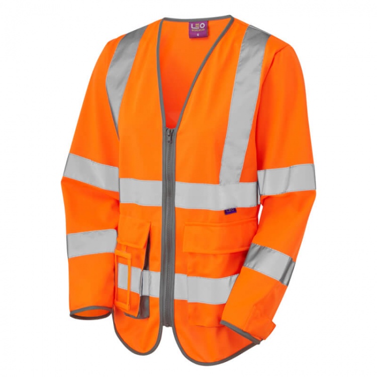 Leo WorkwearSL12-OBeaworthy LadiesLong Sleeve Superior RIS-3279-TOM Hi Vis Vest Orange